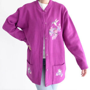 Vintage Hutch Purple  Button Down Cardigan with Floral Design Large